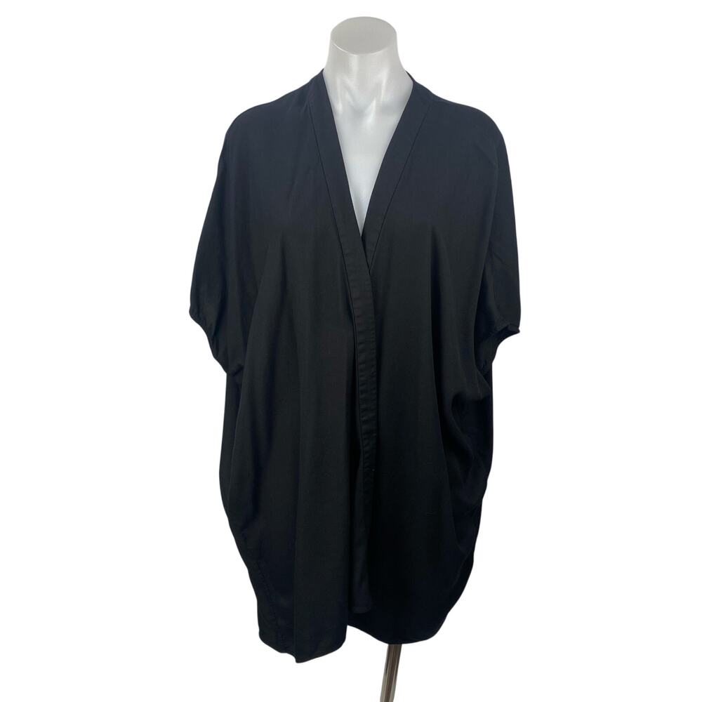 Azure Skies Women's Black V Neck Open Front Tunic Kaftan Blouse Top Size XXS/XS